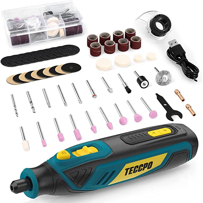 Buy TECCPO 4V Rotary Tool Kit, Multi-Purpose Rotary Tool with 53 Accessories, USB Charging, Ideal for Drilling, Carving, Engraving, Sanding, Polishing, and Cutting 