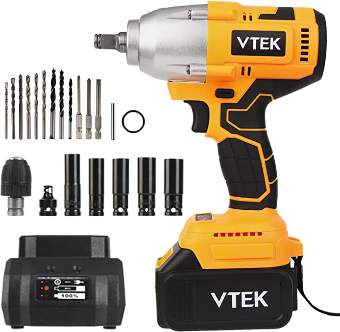 Buy VTEK Brushless Impact Wrench 1/2 Inch Chuck, Max Torque 600N.m Cordless Impact Wrench 442 ft-lbs, Impact Screwdriver & Drill Adapter for Car Tiers 