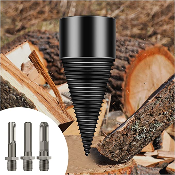 Buy Firewood Drill Bit Wood Splitter, 4Pcs Log Splitter Drill Bit, Portable Kindling Cracker Splitting Removable Heavy Duty Electric Drills Screw Cone Driver, 3+1 Modes Universal Drill Bits (42mm), 