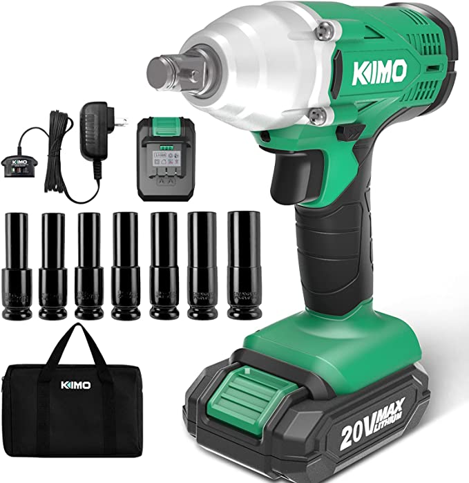 Buy Electric Impact Wrench Set for Home & Car, KIMO 20V Cordless 1/2 inch Impact Wrench 2000 In-Lbs Torque 3400 IPM, Impact Gun with Charger & 2.0Ah Li-ion Battery 