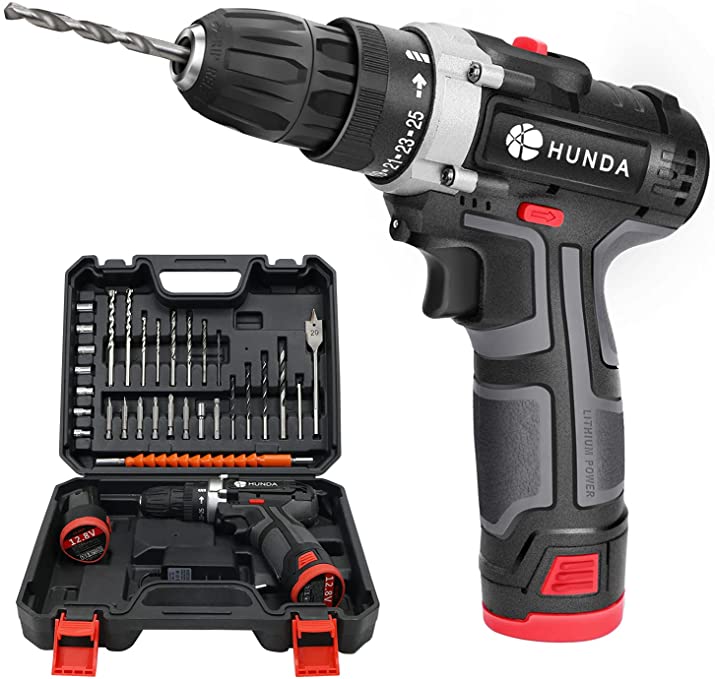 Buy [Revised Version] Portable Drill Driver, 12.8V Cordless Drill Set 2 Batteries, 30 Accessories, 25+1 Clutch, 2/5