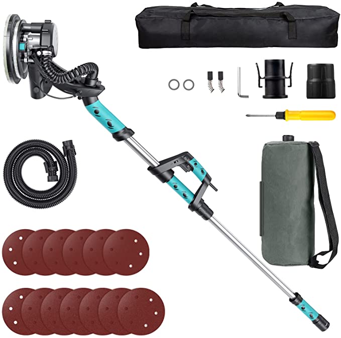 Buy 800W Electric Drywall Sander with Vacuum Automatic Dust Collection, 500-1800 RPM Extendable Wall Sander with 14.8Ft Longer Cable, 13PCS Sanding Discs, LED Light, Carry Bag 