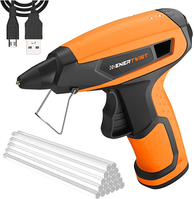 Buy ET-CGG-4 Enertwist 4V Cordless Hot Glue Gun Kit with 20 Glue Sticks, 15s Fast Heating, 2.5Ah Rechargeable Lithium Battery Powered, Auto Power-Off, Anti-Drip, Long Lasting, Metal Stand & USB Charger 