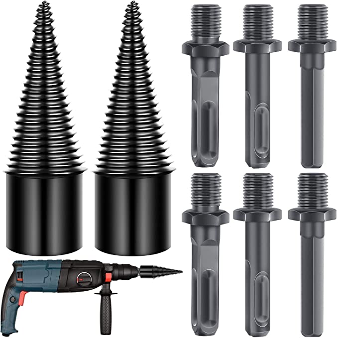 Buy Wood Splitter Drill Bits Drill Screw Cone Driver Portable Wood Cutting Tool for Hand Drill Stick, Hex/Square/Round Shape, 3.3 cm, 8 Pieces Firewood Log Splitter Drill Bit Set 