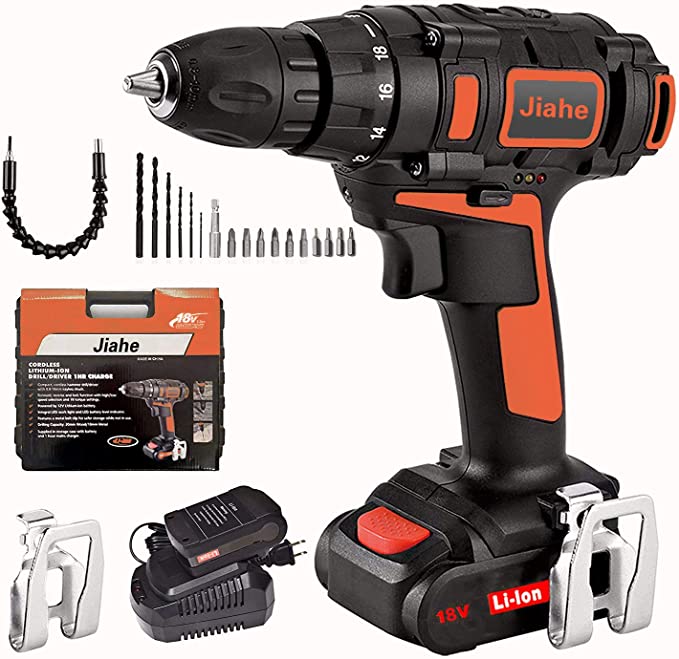 Buy Jiahe 18v Cordless Drill Driver with Lithium Batteries, 18+1 Torque Setting, 1 Faster Charger, LED, compact bag with 20pcs Accessories Home Renovating 