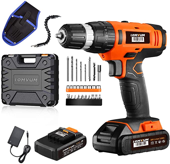 Buy Lomvum 20V Power Drill with 2 Lithium Batteries, 1 Faster Charger, 2-Speed 3/8