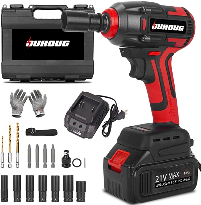 Buy Cordless Impact Wrench, 21V Power Impact Wrenches, 1/2 Cordless Impact Wrench, Max Torque 300 ft-lbs/400N.m, 4.0Ah Li-ion Battery, 7Pcs Driver Impact Sockets, Safety Lock Design 