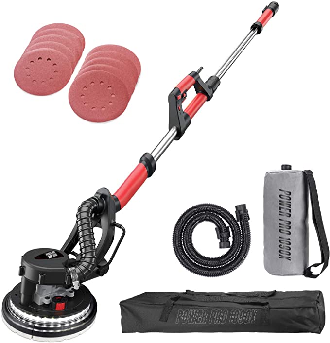 Buy POWER PRO 1090X Electric Drywall Sander - Variable Speed 500-1800RPM, 800W, with Dust Absorption System, LED Light, and Carry Bag (1090X)  