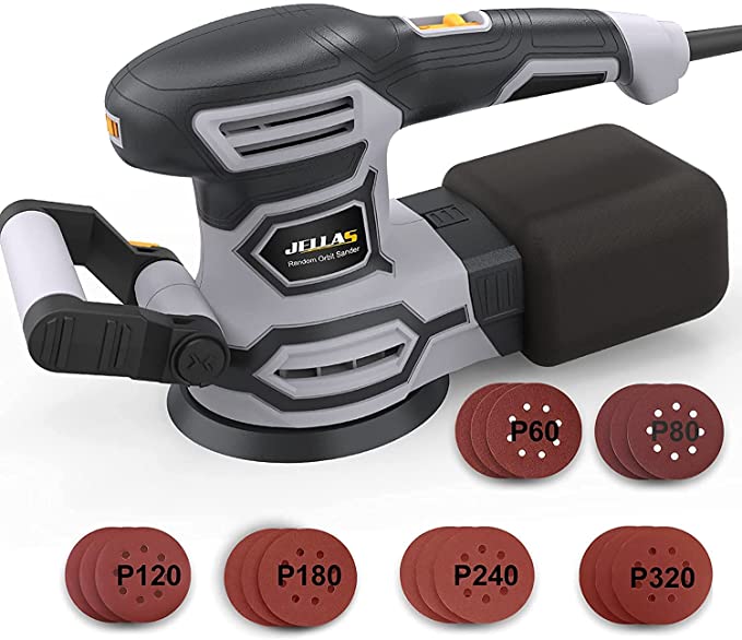 Buy Jellas 3.8Amp 6000-13000 RPM D-Handle Power Random Orbit Sander, 5-Inch with 18-Pack Sanding Discs, OS450 Orbital Sander 