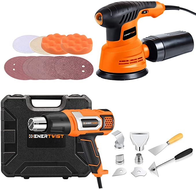 Buy EnerTwist 1500W Variable Temperature Heat Gun and 2.4A Electric Orbital Sander/Polisher Combo Kit 