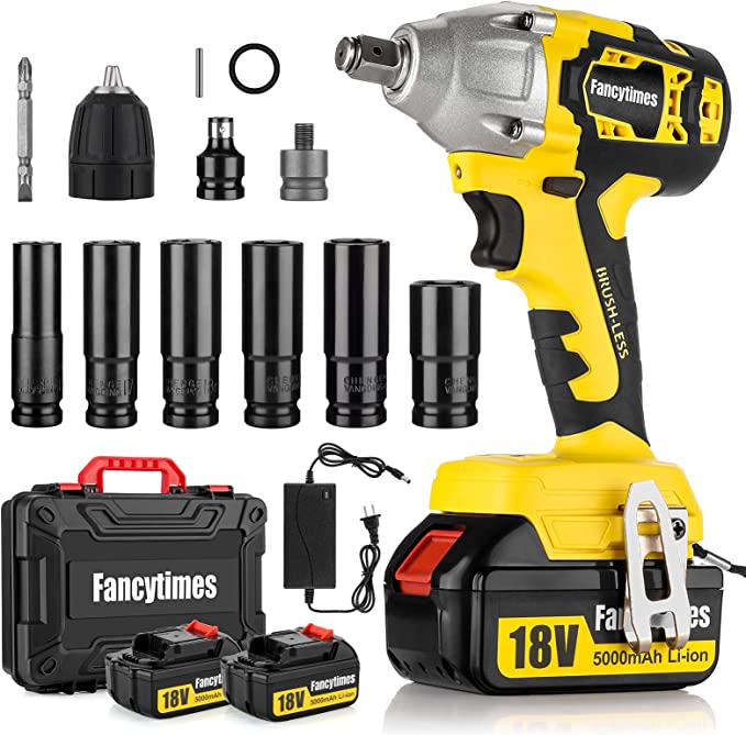 Buy Cordless Brushless Impact Wrench, 5000mAH Lithium Battery, 320N.m 1/2 inch Drive, Dual Speed Auto Power Tool, 6 Impact Socket Set & Carry Case, 18V Cordless Impact Wrench Set with 2 Batteries 