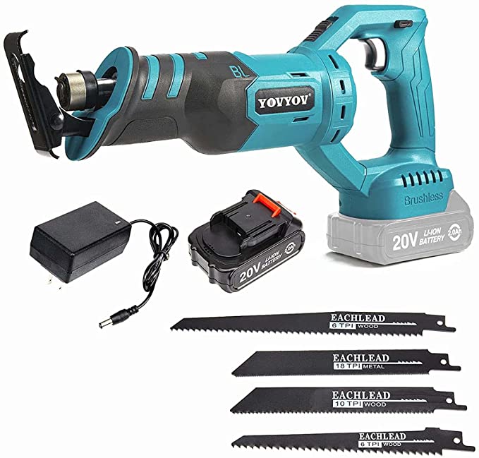 Buy YOVYOV Cordless Reciprocating Saw Battery-powered, 20V 2.0Ah Cordless Sawzall, Tool-free Blade Change and Variable Speed, 4 Saw Blades for Wood & Metal Cutting Included 