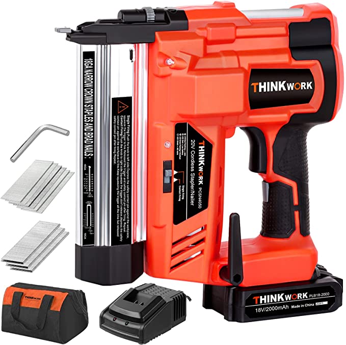 Buy THINKWORK 20V 18 Gauge Cordless Brad Nailer, Durable Nail Gun Battery Powered - (2 in 1 Dual Mode) with Powerful Battery&Fast Charger, 1000 Nails, Single or Contact Firing for Woodworking, Renovation THINKWORK 20V 18 Gauge Cordless Brad Nailer, Durable Nail Gun Battery Powered - (2 in 1 Dual Mode) with Powerful Battery&Fast Charger, 1000 Nails, Single or Contact Firing for Wood 