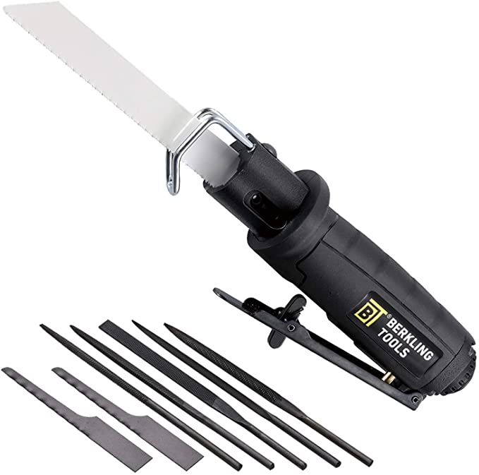 Buy Berkling Tools 7102 Compact Low Vibration Air Saw/Air File Kit with 8 Blades (3 Bi-Metal Saw Blades 18T 24T 32T and 5 Files)  Pneumatic Reciprocating Body Saw Air Powered Mini Tool with Multi-Functions 