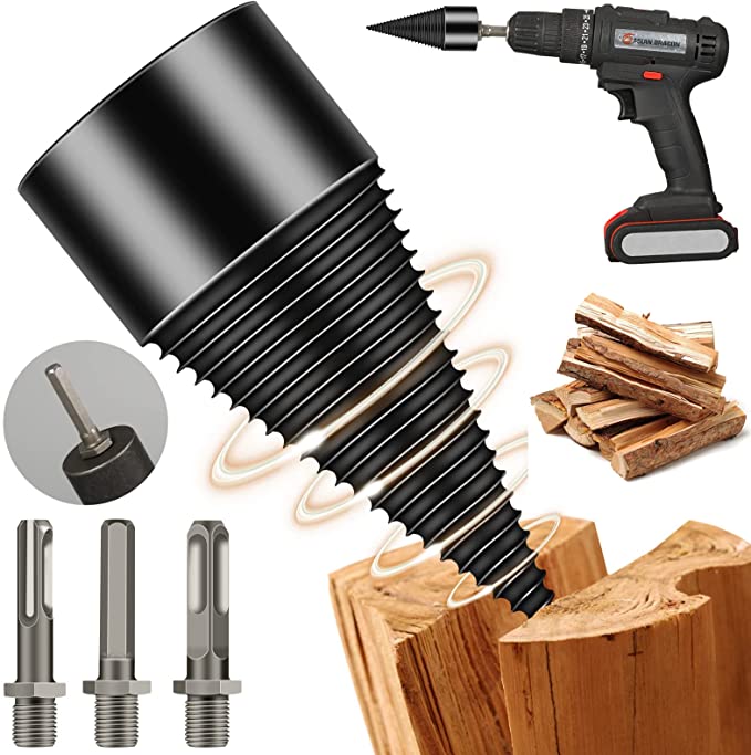 Buy Firewood Drill Bit Wood Splitter, 4Pcs Log Splitter Drill Bit, Portable Kindling Cracker Splitting Removable Heavy Duty Electric Drills Screw Cone Driver, 3+1 Modes Universal Drill Bits (32mm), 