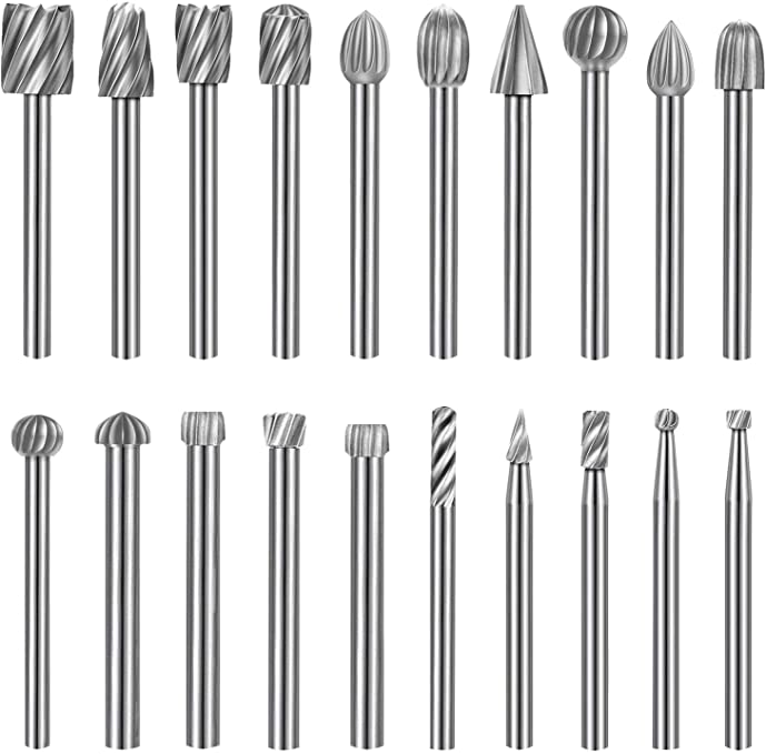 Buy 20-piece rotary burr set Set of Carving Bits Shank for Rotary Accessories Tools, 1/8 Inch (3mm) Carving Burr for Engraving, Drilling, and Grooving in DIY Woodworking 