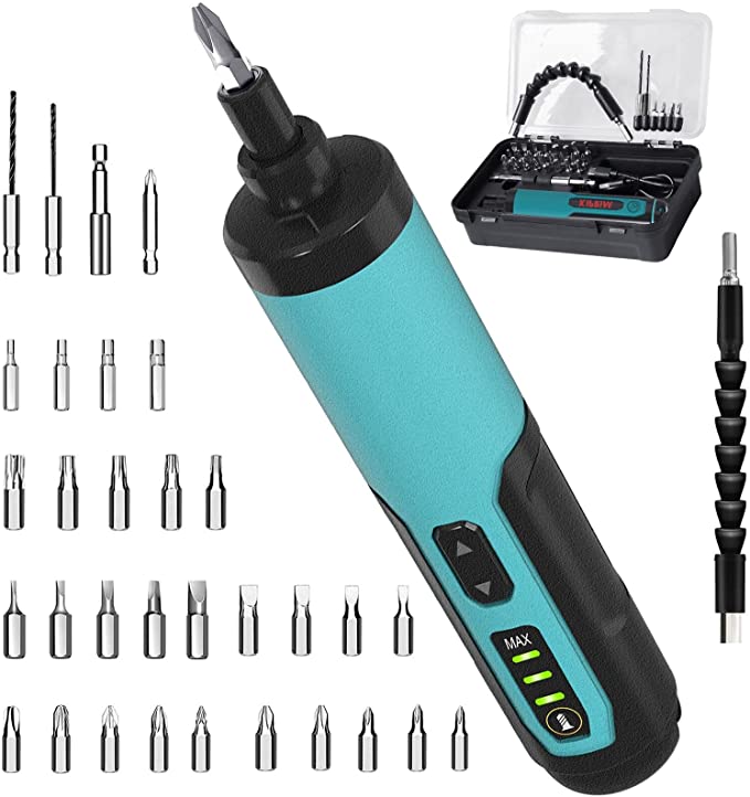 Buy Kiprim 4V Adjustable Torque Cordless Screwdriver Gun with 33 Magnetic Bits Set (2 Drill Bits Included),Dual Flashlights,Carrying Box,Type C Cable 