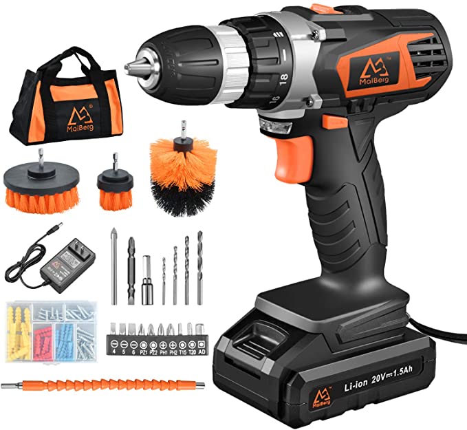 Buy MAIBERG Cordless Drill Driver Set, Electric Power Screwdriver Kit with 20V Battery, 1H Charger, Cleaning Brushes, 3/8