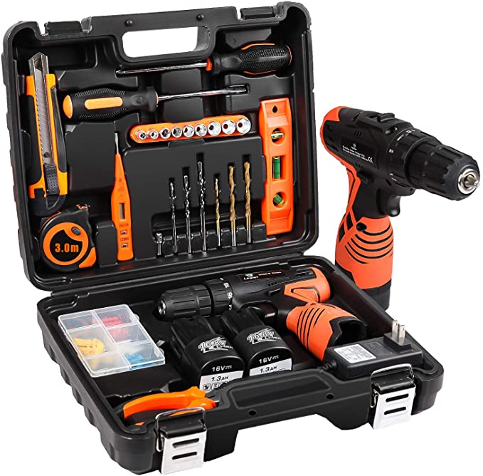 Buy LETTON Tool Set with Drill, Cordless Power Drill Set with Hand Tool Set, Professional Household Home Repair Power Tool Kit with Storage Box-Orange 