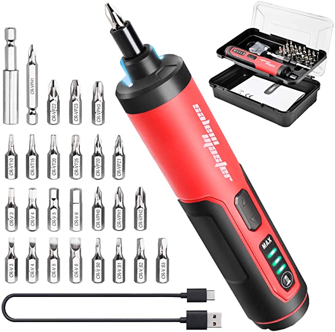 Buy SALEM MASTER 4V Electric Screwdriver, Adjustable Torque Cordless Mini Screwdriver with USB Rechargeable Cable, LED Work Light, 26pcs SALEM MASTER 4V Electric Screwdriver, Adjustable Torque Cordless Mini Screwdriver with USB Rechargeable Cable, LED Work Light Carrying Box, 1/4 Screwdriver Bits (1 Bit Extension Included), 