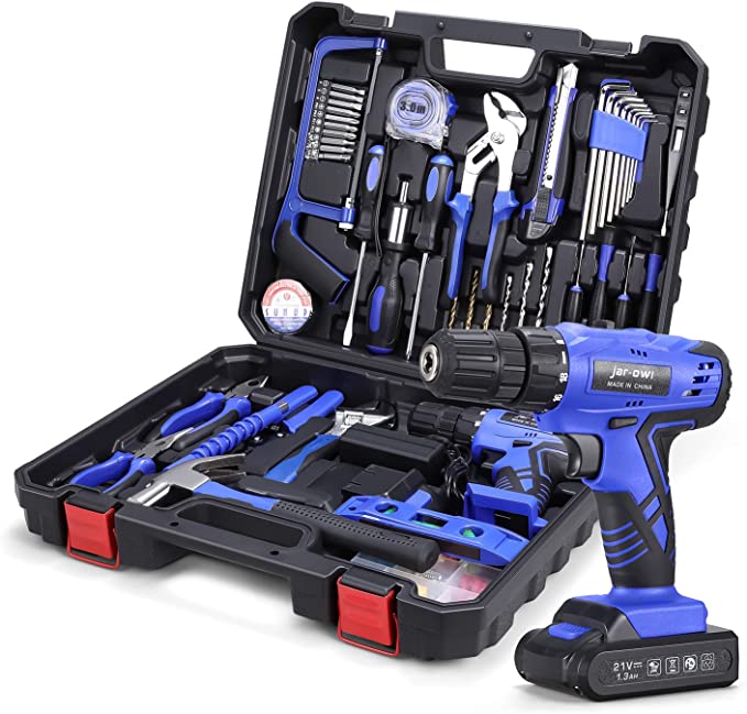 Buy JAR-OWL Power Tools Combo Kit, Tool Box with 21V Cordless Drill and 60 Accessories Hand Tools for Home Cordless Repair Tool Kit Set, Blue JAR-OWL Power Tools Combo Kit, Tool Box with 21V Cordless Drill and 60 Accessories Hand Tools for Home Cordless Repair Tool Kit Set, Blue 