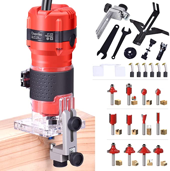 Buy CtopoGo Compact Wood Palm Router Tool Hand Edge Trimmer WoodWorking Joiner Cutting Palmming Tool 30000R/MIN 800W 110V with 12PCS 1/4