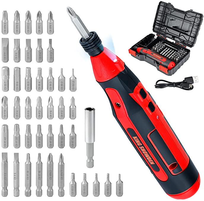 Buy 4V Rechargeable Cordless Power Screwdrivers Kit Adjustable Torque with 42 Drill Bits, LED Work Light, Carrying Box 