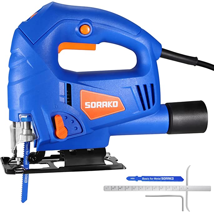 Buy Jigsaw, 5.0Amp SORAKO Jig Saw Tool with 6 Variable Speeds, 4 Orbital Sets, Bevel Cutting: 45°, Max Cutting Depth 60mm for Wood, 800-3000SPM, Corded Jigsaw with 2PCS Blades & Scale Ruler, 5.0Amp SORAKO Jig Saw Tool with 6 Variable Speeds, 4 Orbital Sets, Bevel Cutting: 45°, Max Cutting Depth 60mm for Wood, 800-3 