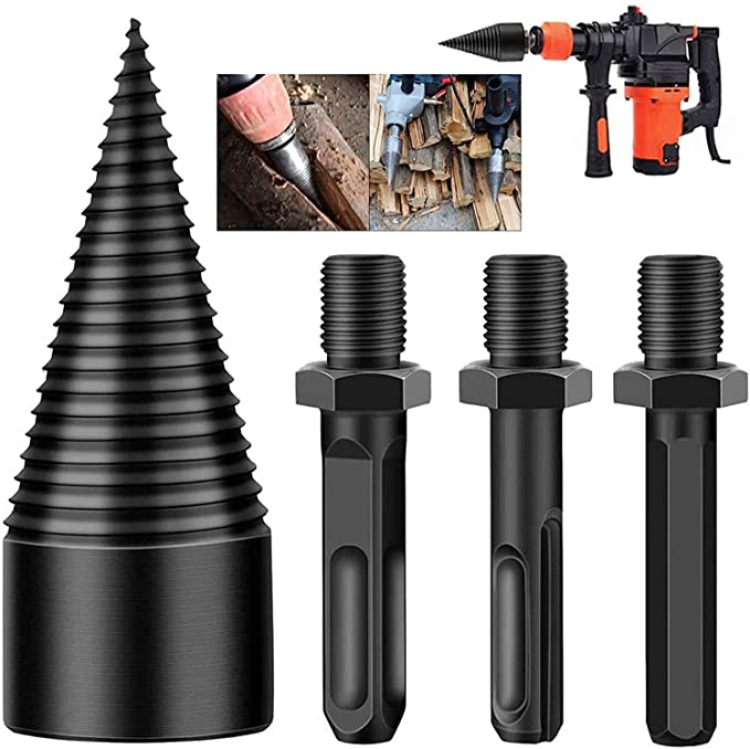 Buy Firewood Log Splitter, 3pcs Drill Bit Removable Cones Kindling Wood Splitting Logs Bits by renatofavvshopp Screw Cone Driver Hex + Square + Round Heavy Duty Electric Drills 32mm/1.26inch 