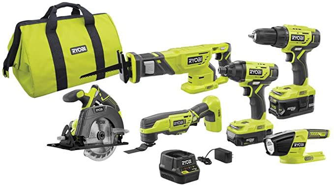 Buy Drill/Driver, Impact Driver, Reciprocating Saw, Circular Saw, Multi-Tool, LED Worklight, 4.0 Ah & 1.5 Ah Battery, Charger, Bag) RYOBI P1819 18V One+ Lithium Ion Combo Kit (6 Tools: Drill/Driver, Impact Driver, Reciprocating Saw, Circular Saw, Multi-Tool, LED Worklight, 4.0 Ah & 1.5 Ah Battery, Charger, Bag) 