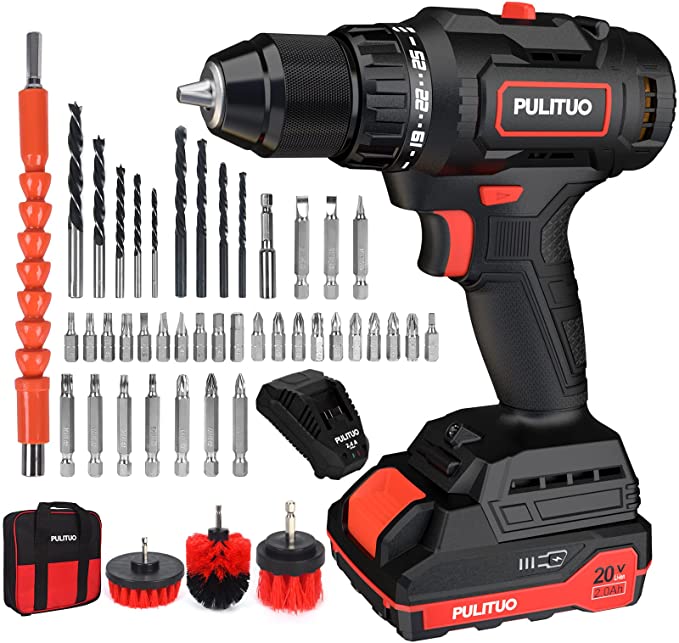 Buy PULITUO Cordless Drill/Driver Kit, 20V Brushless Drill Set with Battery and Fast Charger, 1/2