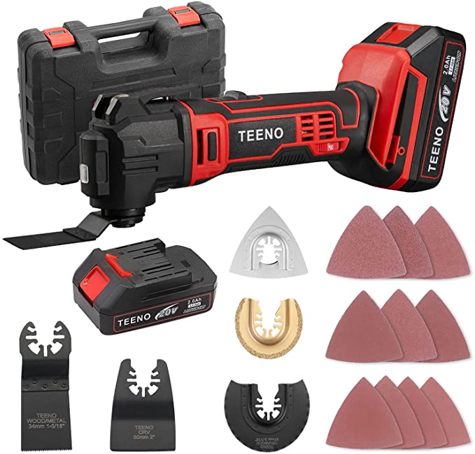 Buy TEENO 20V MAX Cordless Oscillating Tool Multi-Tool Kit with Variable Speed, LED Light, and 15 Piece Accessory Set- Includes One 2.0Ah Lithium-Ion Battery and Charger 