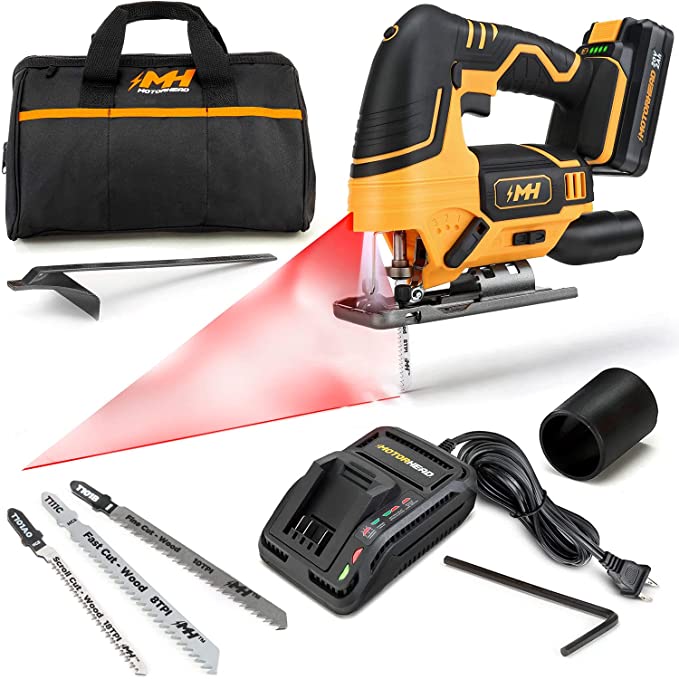 Buy MOTORHEAD 20V ULTRA Cordless Jig Saw with Lithium-Ion Battery, LED, Laser, and Edge Guide, 0-45° Bevel. 80