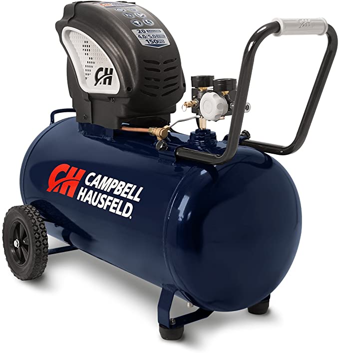 Buy Portable Horizontal Air Compressor, 20 Gallon, Oil-Free, 4 CFM @ 90 PSI, 150 PSI (Campbell Hausfeld DC200000), Blue 