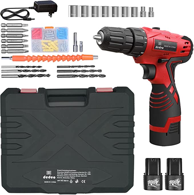 Buy Dedeo Cordless Drill/Tool Kit, 88-piece 16.8V Impact Drill Driver Set with Charger and 2 Li-Ion Batteries, Built-in LED Light, 2-speed Variable, 3/8