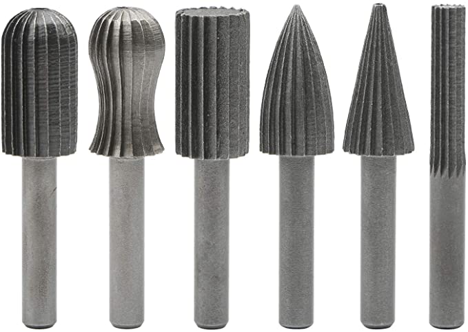 Buy Rowiz 6 pieces Tungsten Carbide Rotary Files Burrs Set Fits Rotary Tool for Grinder Drill, DIY Wood-working Carving, Metal Polishing, Engraving, Drilling 1/4 Inch(6 mm) Shank Double Cut Rotary Burr Set 