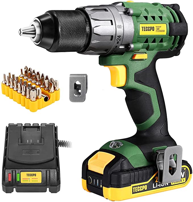 Buy TECCPO 20V Drill Driver 2000mAh Battery, 530 In-lbs Torque, Torque Setting, Fast Charger 2.0A, 2-Variable Speed, 33pcs Accessories, 1/2