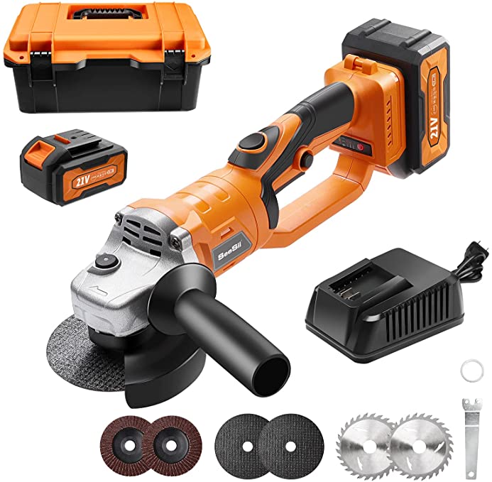 Buy Seesii 10,000 RPM Cordless Grinder Brushless Cordless Angle Grinder 4-1/2 Inch with 2x 4.0Ah Li-Ion Batteries, 180° Rotatable Body, 6 Wheels, 21V Grinder Tool Kits for Cutting Grinding Metal Wood 