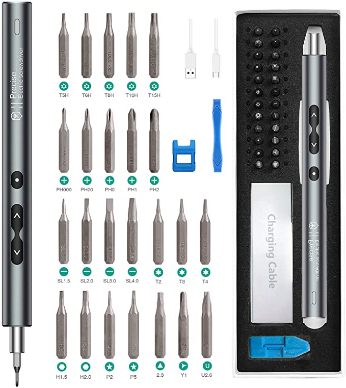 Buy KeeKit Precision Electric Screwdriver, 28-in-One Portable Power Screwdriver with 24 Bits, Rechargeable Repair Tool Kits with USB Charging, 3 LED Light, Magnetizer for Phones, Cameras, and Laptops 