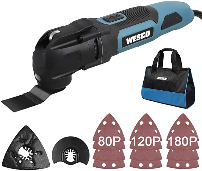 Buy WESCO Oscillating Tool Kit, 2.5 Amp Corded Oscillating Multi-Tool with 15 Accessories, Variable Speed Oscillating, 3.2°Oscillation Angle, Universal Fit System, Carry Bag/WS5123KU.1 WESCO Oscillating Tool Kit, 2.5 Amp Corded Oscillating Multi-Tool with 15 Accessories, Variable Speed Oscillating, 3.2°Oscillation Angle, Universal Fit System, Carr 