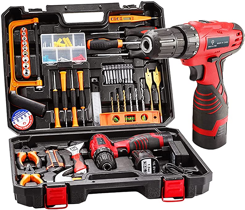 Buy OMUSA-PDI Tool Kit with Drill, 108-Piece Power Tool Combo Kit, 16.8V Home Tool Kit Drill Set, Cordless Hammer Drill Tool Kit, DIY Hand Tool Kits 