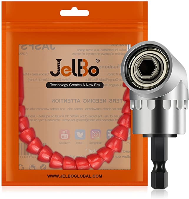 Buy JelBo 11.8-Inch Flexible Shaft Extension Bits with Right Angle Drill Adapter, 1/4-Inch Hex Shank Right Angle Drill Attachment for Screwdriver Bits, Drive Socket Adapter 