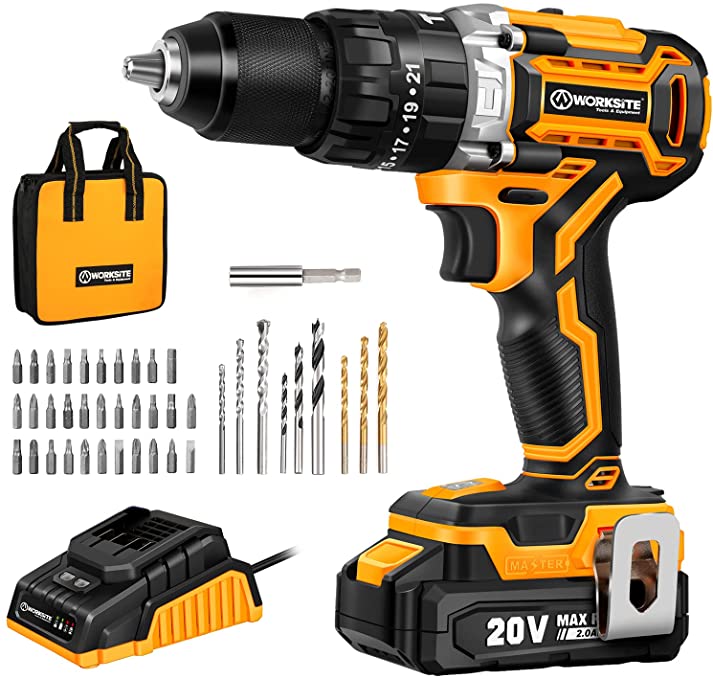 Buy WORKSITE Cordless Drill Brushless, Power Drill Driver, Drill Bit Set with 1/2