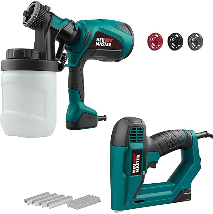 Buy NEU MASTER ElectricBrad Nailer with Staples and Nails, as well as a Paint Sprayer with 3 Spray Patterns, 3 Nozzles, and a 1200ml Detachable Canister 