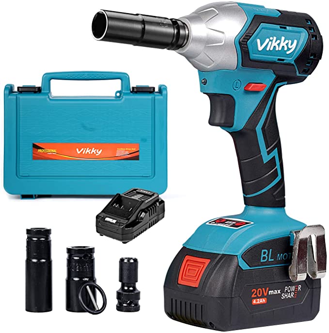 Buy Vikky 20V 1/2 inch Impact Wrench 4.2Ah Brushless Cordless 4-speed Impact Wrench Kit, 3000lb, 350NM, 2700RPM 