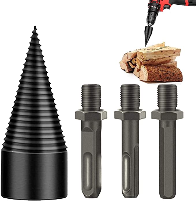 Buy PINUO Splitting Wood Cone Drill Bit, Removable Firewood Log Splitter Drill Bit, Heavy Duty Drill Screw Cone Driver for Electric Household Drill (42mm)  