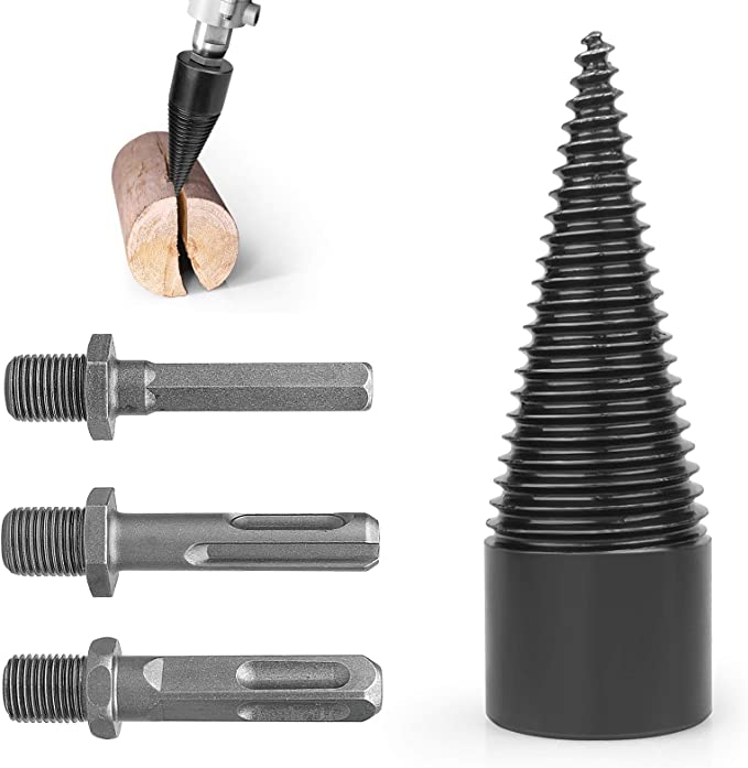 Buy 3PCS Removable Splitting Wood Cone Drill Bit, Screw Cone Drill Bits for Electric Drill of Hexagon, Square, Round Shape-32 MM Firewood Log Splitter Drill Bits 