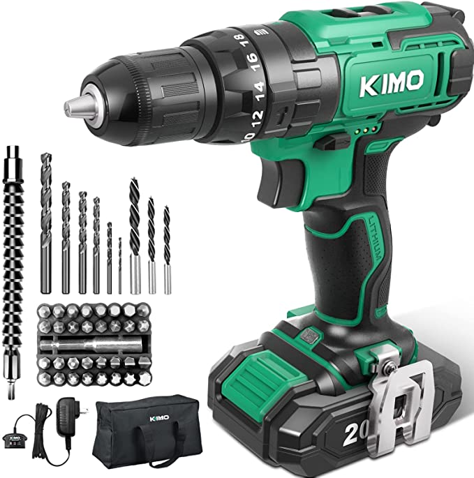 Buy KIMO 20V MAX Drill Set Power Drill Set for Home Drilling Wood Bricks Walls Metal w/Battery and Charger, 350 In-lb Torque, 46pcs Accessories, 3/8