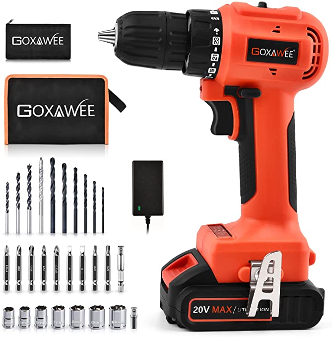 Buy GOXAWEE Electric Screw Driver Set 33pcs Set with Nice Tool Bag (High Torque, 2-Speed, 10mm Automatic Chuck) for Home Improvement & DIY Projects 20V Cordless Drill with Brushless Motor 