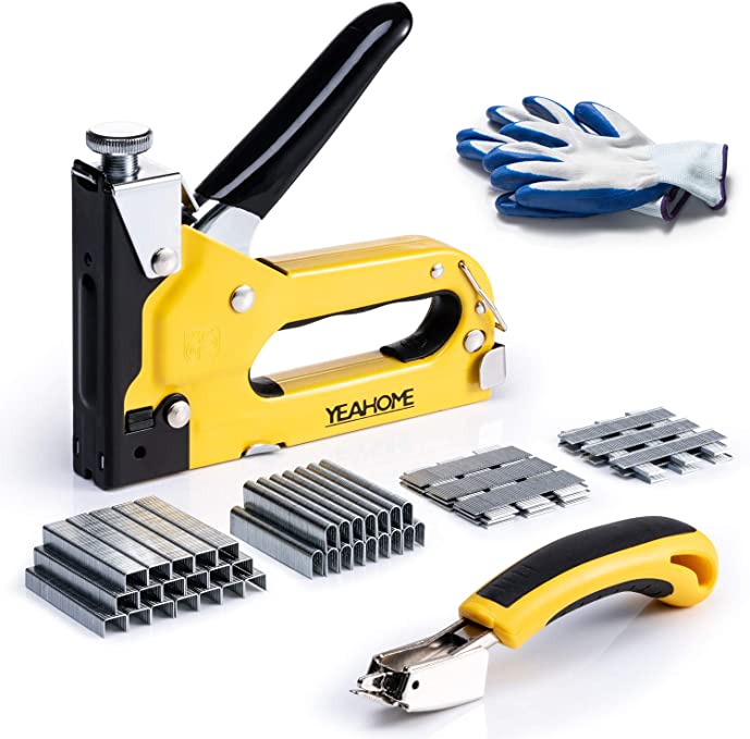 Buy Stapler Gun with 6000 Staples, Remover, Gloves and Manual Brad Nailer Power Adjustment DIY Staple Gun for Wood, Upholstery, Carpentry, and Decor 